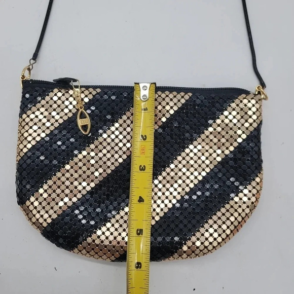 Vintage Beadlite Metal Mesh Chain Shoulder Bag Purse Black Gold Modern Small - Picture 3 of 10